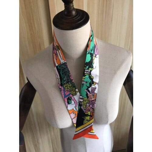 2021 new arrival fashion head band orange 100% silk scarf 105*6 cm long shawl twill belt strap for women girl lady