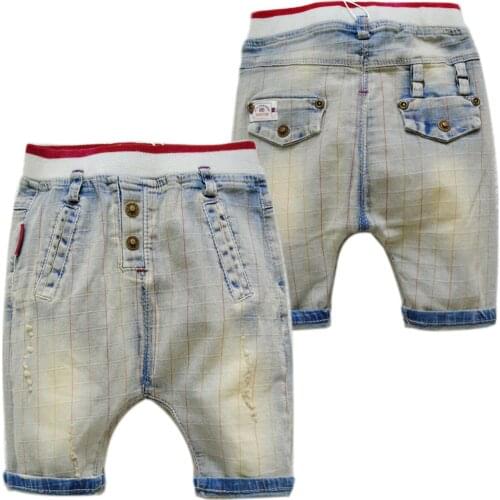 4034 summer little harem 50% length knee-length baby shorts summer soft denim boy jeans pants baby boy summer shorts plaid cool