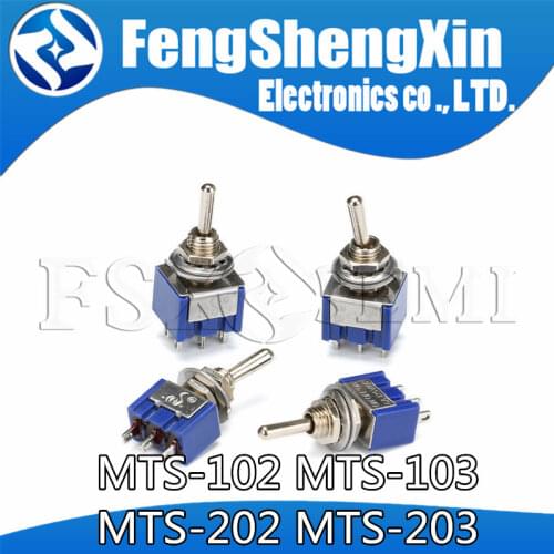 5pcs/lot MTS-102 MTS-103 MTS-202 MTS-203 6A 125V Mini 3/6PIN ON-OFF/ON-OFF-ON Toggle Switches For Switching Lights Motors