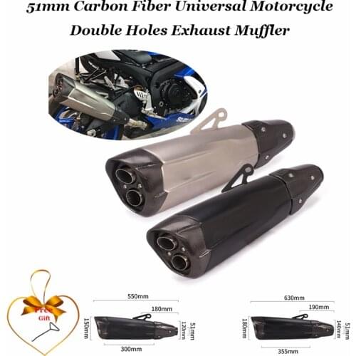 51mm Motorcycle Holes Double Universal Carbon Fiber Exhaust Pipe Modified Exhaust Muffler For BMW F750GS F850GS S1000RR YZF R1 r