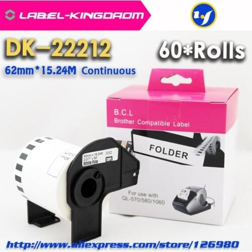 60 Rolls Generic DK-22212 Label 62mm*15.24M Continuous Compatible for Brother Printer QL-570/700 All Include Plastic Holder