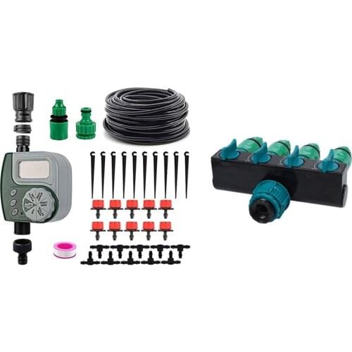 Promotion! 1set Garden Hose Splitter Water Pipe 4 Way Tap Garden Tap Connector 4/7 mm & 1set Automatic Mini Drip Irrigation Syst