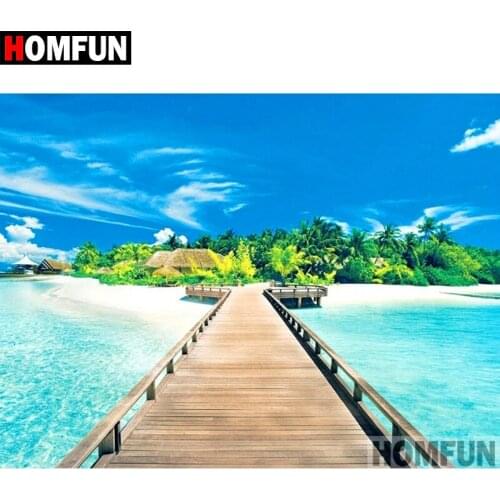 HOMFUN 5D DIY Diamond Painting Full Square/Round Drill "Wooden bridge" 3D Embroidery Cross Stitch gift Home Decor A10018