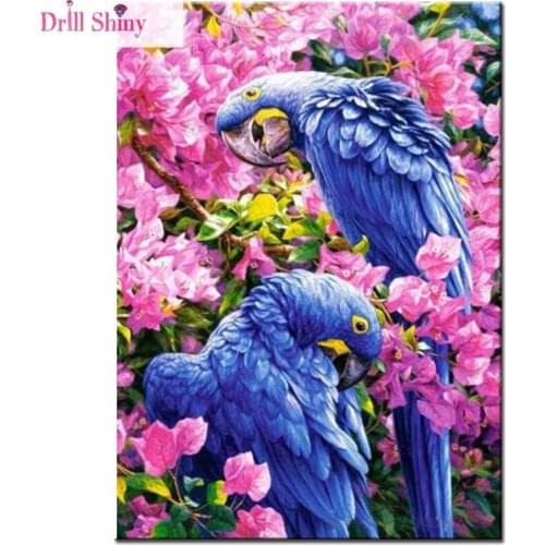 Full diamond embroidery Flowers in the two parrots Needlework cross stitch diy 5D diamond Painting diamond mosaic Home Decor