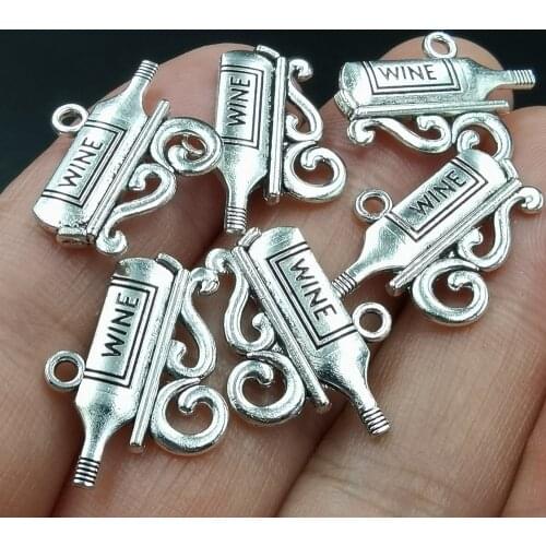 Antiquing 20pcs 22x17mm wine cham Antique silver plated beer bottle charms,DIY supplies,Jewelry accessories