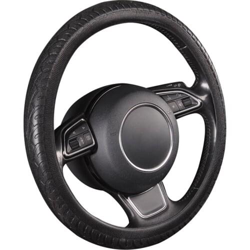 AUTOYOUTH PU leather car steering wheel cover black lychee pattern with two-sides thick foam padding M size fits 38cm/15"