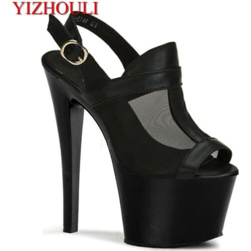 2018 black high heels and sexy elegant peep toe 17cm high heels sandals stripper shoes