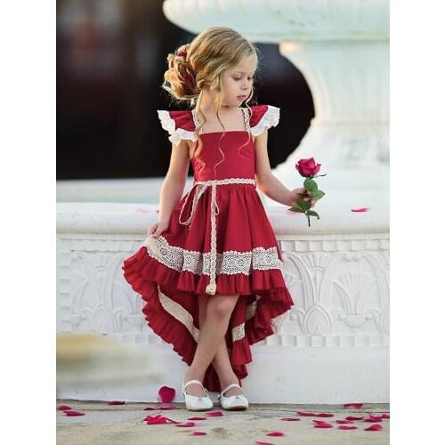 Infant Girls Dresses Lace Fishtail Floral Backless Dress Summer Irregular Long Girls Princess Tutu Dresses 1 3 5Yrs Kids Clothes