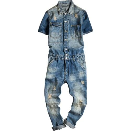 Spring and autumn denim trendy overalls blue suit men and women one-piece overalls overalls