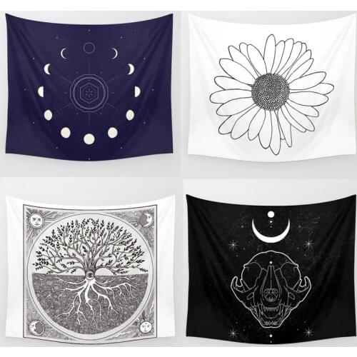 Moon Tapestry Lifetree Wall Hanging Daisy butterfly Flower White Tapestries Pink Tapestry with Quotes Evile Eyes Black WallDecor