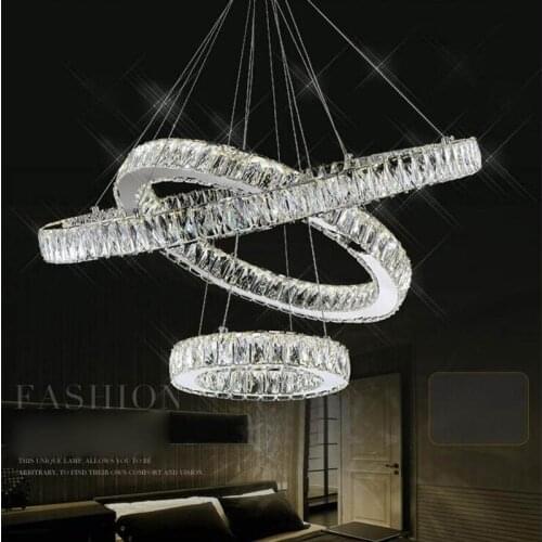 Wire cutting crystal dining room lamp living room bedroom chandelier simple dining chandelier three ring lights with remote LED