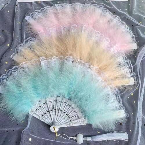 Classic lace feather fan cheongsam show feather folding fan lace fan
