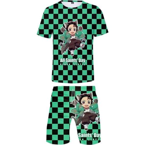 Demon Slayer Anime Cosplay Oversized T-shirt Shorts Suit Set Casual Streetwear Tracksuit Men Women Sportsuit Summer Two Piece
