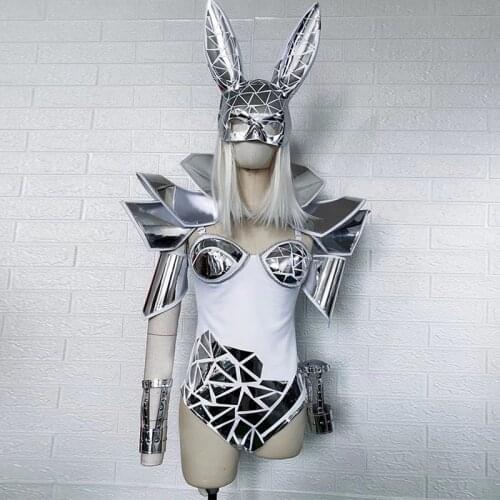 Creative Stage Costume Silver Outfit Future Technology Sense Festival Rave Clothes Nightclub Dancer Performance Clothing VDB3952