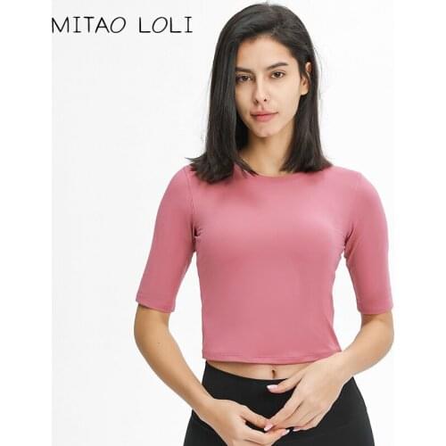 MIATO LOLI YOUTH Slim Fit Soft Sport Fitness Yoga Crop Tops Women Stretchy Naked Feel Plain Workout Gym Athletic Cropped T-shirt