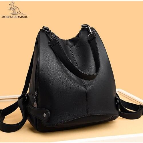 Multifunction Women Backpack Designer Simple Anti-theft Book Bag Fashion Genuine Leather Black Backpack Large Capacity Mochila