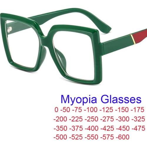 Fashion Green Square Myopia Glasses -0.5 -2 -6 Anti Blue Light Optical Glasses For Women Oversized Eyeglass Frame Brand Leesbril