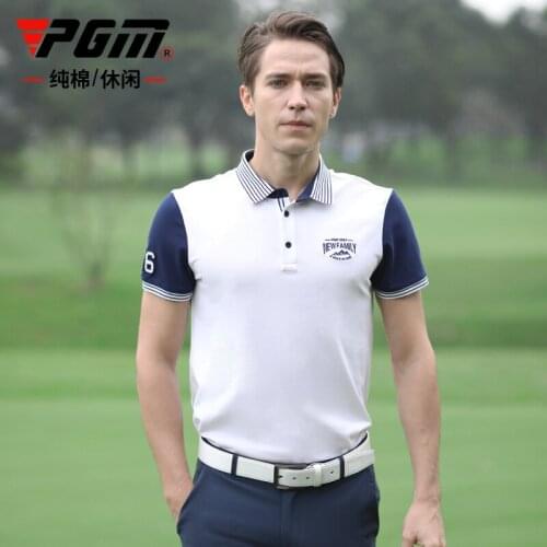 2020 PGM golf apparel mens Button Collar short-sleeved t-shirt golf leisure cotton Breathable Quick Dry Sporty Golf Shirt tops