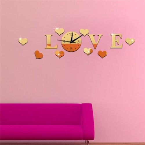 Wall Sticker Living Room Decoration Wallpaper Wall Clocks PRO DIY LOVE Stereo Acrylic Clock Living Room Mirror
