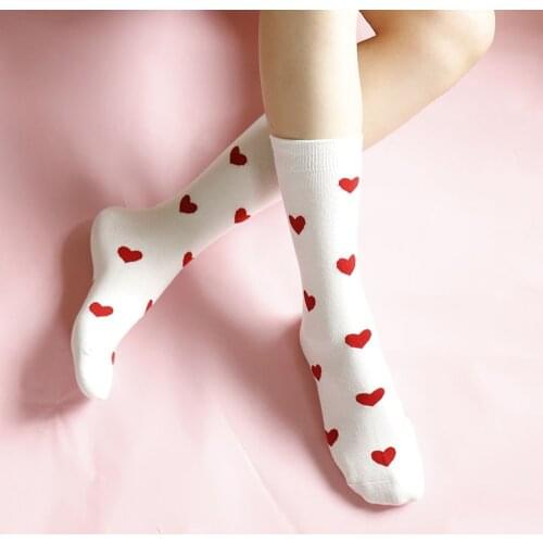 1 Pair Autumn and Winter Long Tube College Wind Female Socks Women Sweet Heart Socks Women Long Tube Cotton Socks