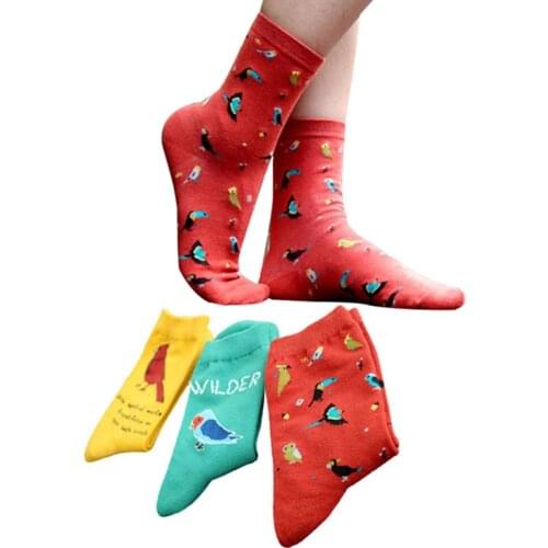 New Hot!3 Pairs Womens Short Socks Summer Autumn Fashion Cute Girls Sock Casual Cartoon Birds Funny Happy Cotton Socks Meias Sox