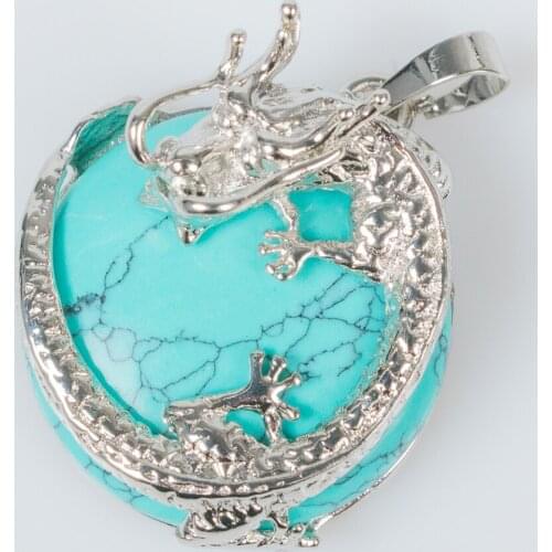 Necklaces Pendants Women Natural Stone Purple Crystal Pink Quartz Tiger Eye Lava Rock Flat Round Beads Dragon Fittings D702—D704