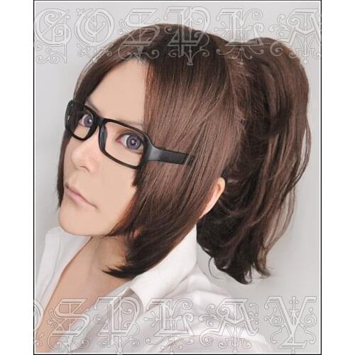 Anime Attack On Titan Hange Zoe Cosplay Wigs Dark Brown Heat Resistant Synthetic Hair Wig + Wig Cap