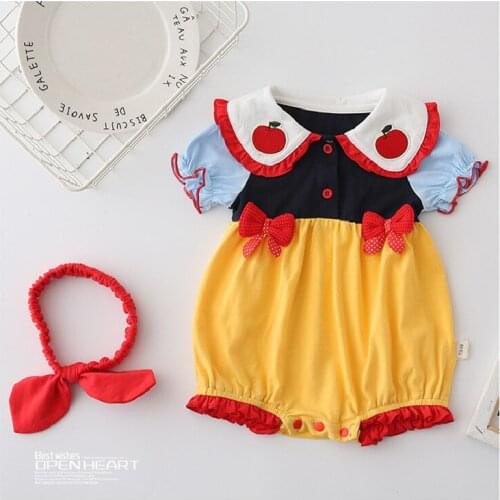 Princess Newborn Baby Girls Romper Summer Baby Clothes Pattern Apple For 1st Birthday Party Toddler Girls Jumpsuit Headband 0-2T