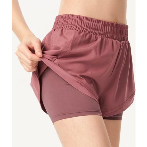 Gray Black Summer Casual Sports Loose Yoga Shorts for Women Fake Two-Pieces Design Breathable Skin-friendly Running Trousers