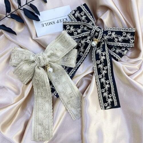 Korean hairpin fashion hair accessories womens princess lace ribbon hairpins big bow hairpin clips wild girl top clip headwear