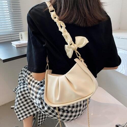 Underarm Crossbody Bag for Women Women Bag Handbag Shoulder Bag Purse Chain Bow Folds All-match Fashion 2021 PU Leather Zipper