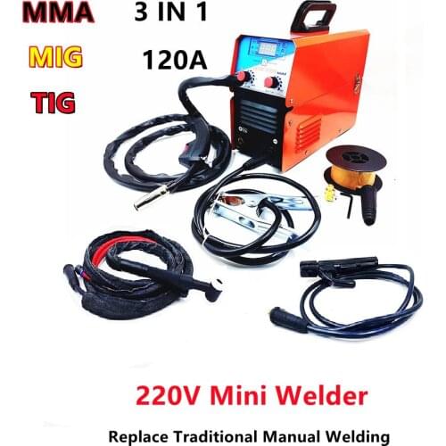 TIG MMA MIG Welder Machine Welder Semi-Automatic 220V Inverter Tig IGBT Gasless Mig Welder 3 in 1 Synergic Welding Machine 120A