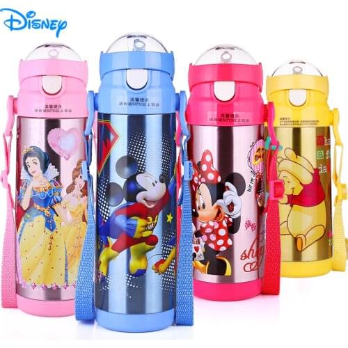 Disney 500ML Stainless Steel Baby Thermal Feeding Cup with Straw Kids Milk Bottle Outdoor Portable Insulation Kettle Leak-poof