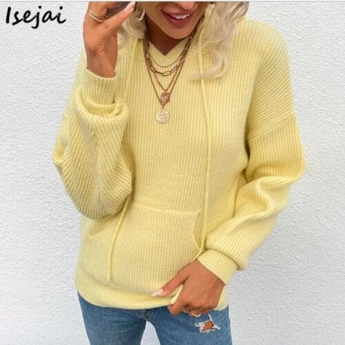 Thick Hoodies Sweater Women Pocket Knitting Pullover Woman Casual Jumper Knitting Pullovers Autumn Winter