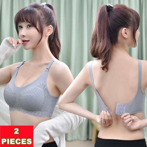 2Pcs Seamless Bras For Women Latex Push Up Underwear Women Bra Gathers ShockProof Pad Bralette Lace Brassiere Female Intimates