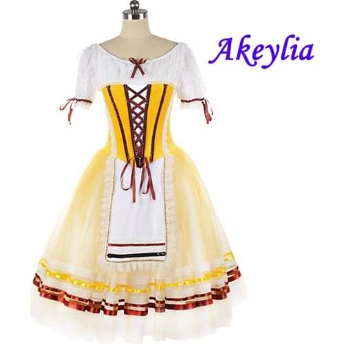 Yellow Ballet Dress romantic YAGP Professional orange Giselle Ballet Costume Napoli Competition Ballet skirt red 5 layers 156C