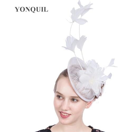 White Or 17 Colors Sinamay Feather Flower Fascinators Hats For Women Cocktail Holiday Occasion Headpiece New Year Gifts SYF219