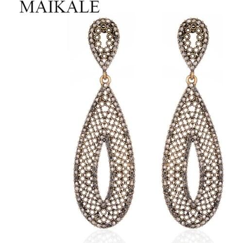 MAIKALE Vintage Waterdrop Big Drop Earrings with Crystal Rhinestone Gold/Black Color Exaggerated Earrings for Women Girls