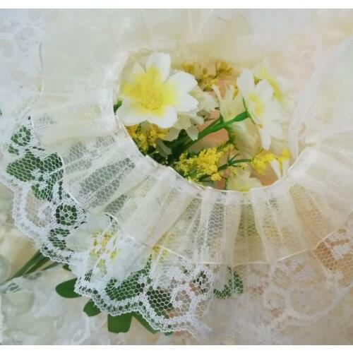 1M Tulle Lace Trim 4.5cm Flower Laces Ribbon Dolls Dress Sewing Accessories White Beige Lace Fabric Trimmings For Clothing L-22