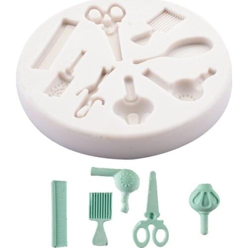 3D Scissors Hair Tools comb Silicone Mold Hair dryer chocolate candy cake mould fondant cake decorating tools