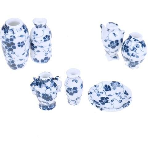 7pcs/set Dollhouse Mini Ceramic Vase Accessories Doll house Miniatures 1:12 Accessories Decorative Miniature Porcelain