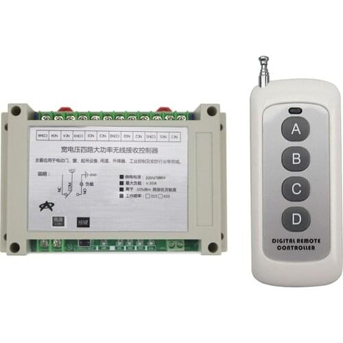Smart Home 110V 220V 380V 4CH 30A 4CH Wireless Remote Control Switches Relay Output Radio RF Transmitter And 315Mhz/433Mhz