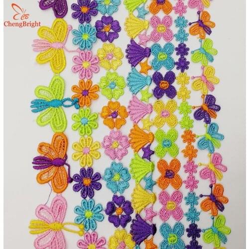 CHENGBRIGHT 7 Colors Colorful Dainty Flowers Daisy Polyester Lace Trim Embroidered Lace Ribbon For Sewing Craft Wedding