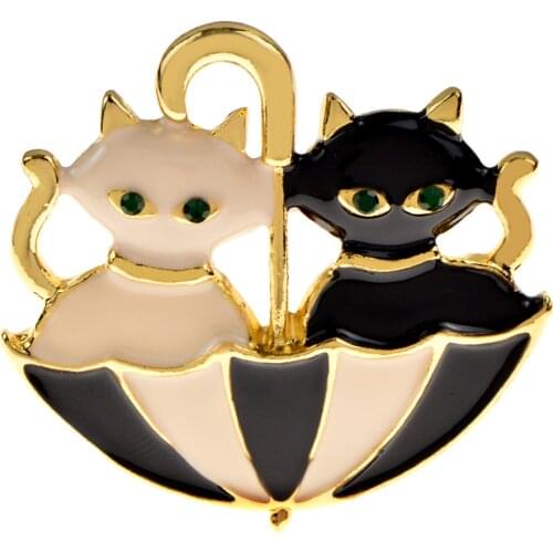 CINDY XIANG New Cute Enamel Animal Cat Brooch Pins For Women And Men Lovely Two Cats Sitting On Umbrella Brooches Jewelry Gifts