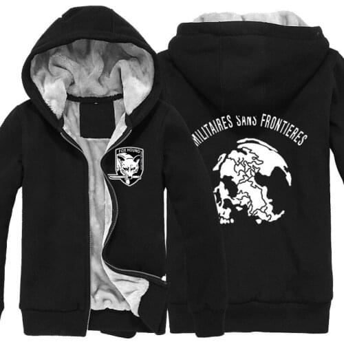 Game MGS 5 Metal Gear Solid V Fox Hound Logo Zip Up Super Warm Print Fleece Hoodies Coats Sweatshirts Thickening Plus Velvet Men