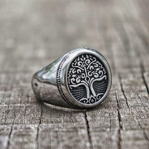 Simple Tree of Life Signet Ring 316L Stainless Steel Classic Men Viking Amulet Rings Nordic Yggdrasil Jewelry