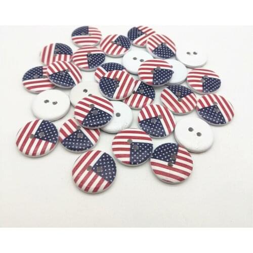 50pcs 20mm Wood DIY Round Painted USA Flag Buttons 2 Holes Sewing Crafts Scrapbooking Cardmaking