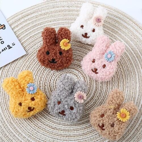 Cartoon Teddy Velvet Bunny Head Accessories Cute Plush Brooch Jewelry Backpack Children DIY Decoration Sweater Accessories