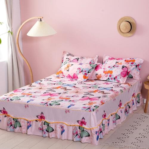 Floral Plants Printed Bed Skirt Bed Mattress Cover Queen/ King size 1.2/1.5/1.8/2.0CM Summer Dustproof Bed Decoration