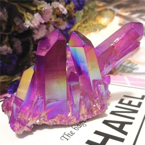Natural purple angel aura quartz crystal cluster Titanium quartz cluster electroplating stone Healing Gift Home Decoration